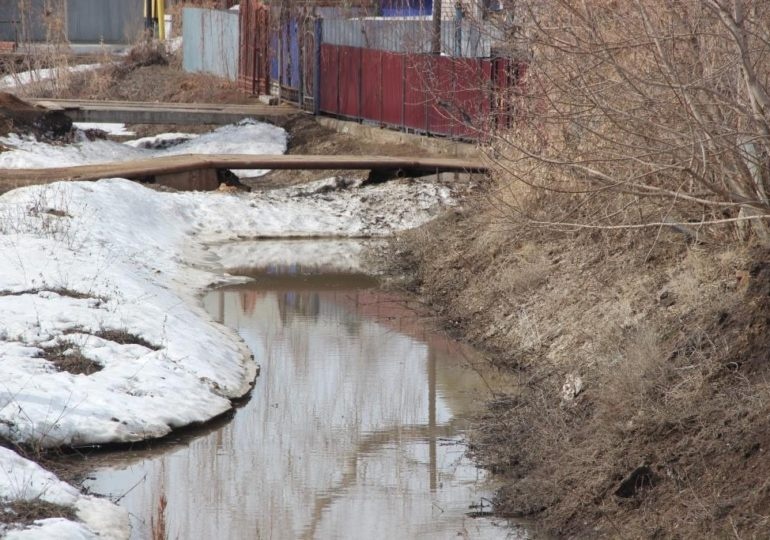 Пропуск воды с Уржумского городского пруда.
